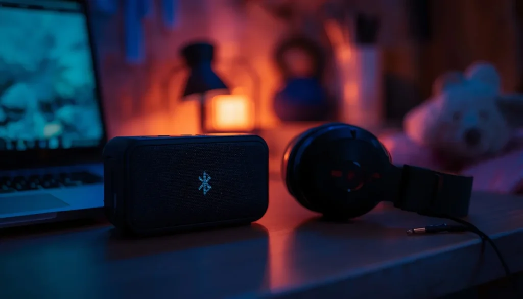 dorm room ideas for guys - bluetooth speaker and headphones dorm setup