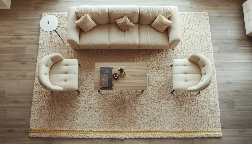 living room carpet ideas showing correct rug sizing under furniture legs