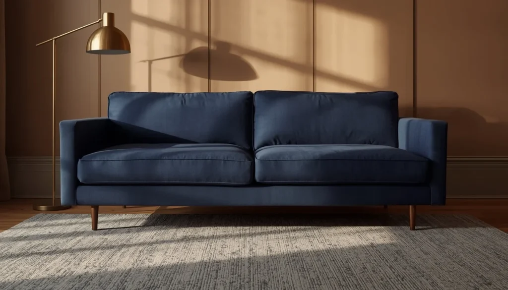 living room carpet ideas pairing a rug with a navy sofa