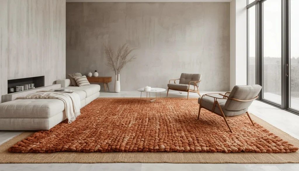 modern living room carpet ideas featuring layered textured rugs