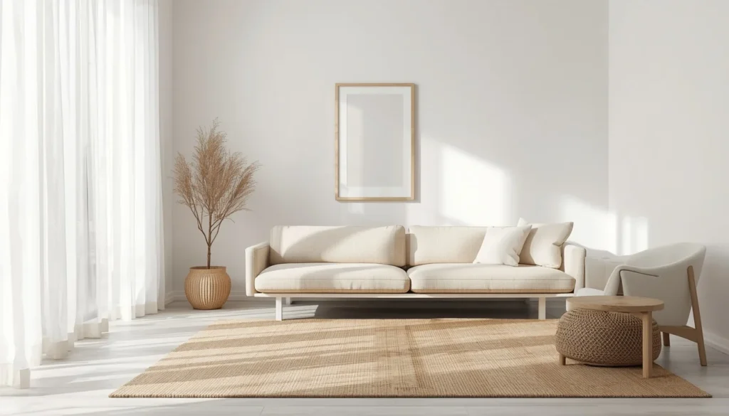 simple living room carpet ideas with a neutral flatweave rug