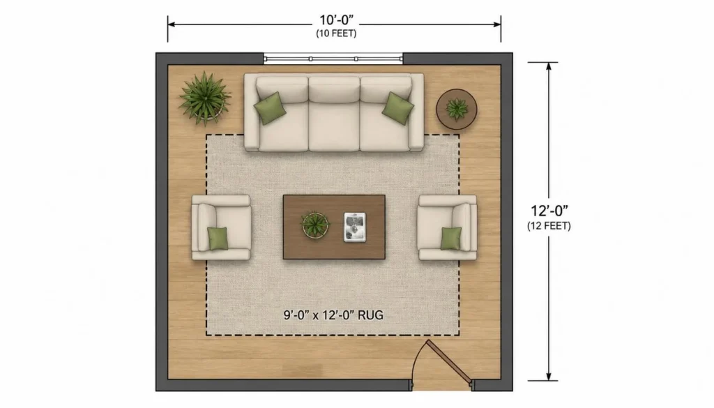 carpet for living room 10x12 with correct border spacing