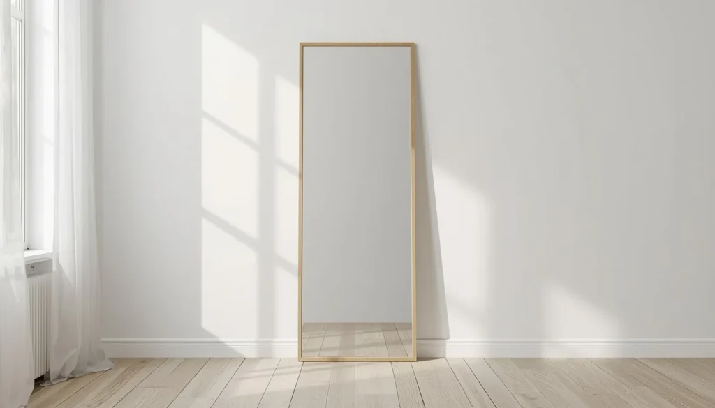 living room corner ideas - tall leaning mirror in corner