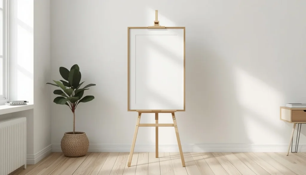living room corner ideas - art easel displaying a statement print
