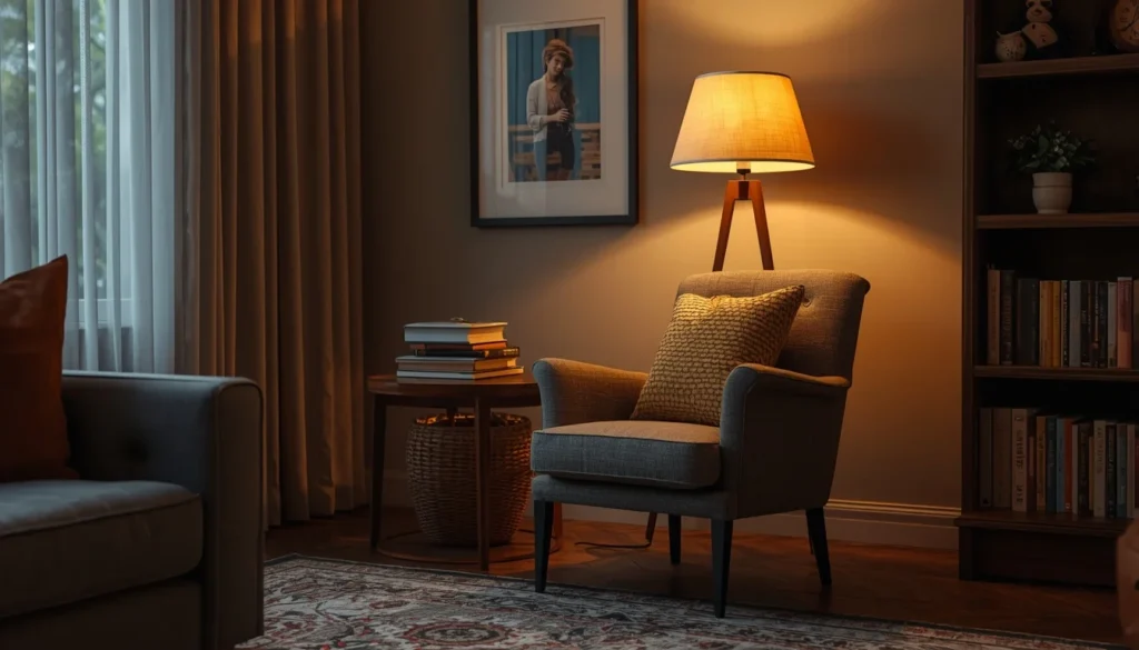 living room corner ideas - reading nook with accent chair and floor lamp