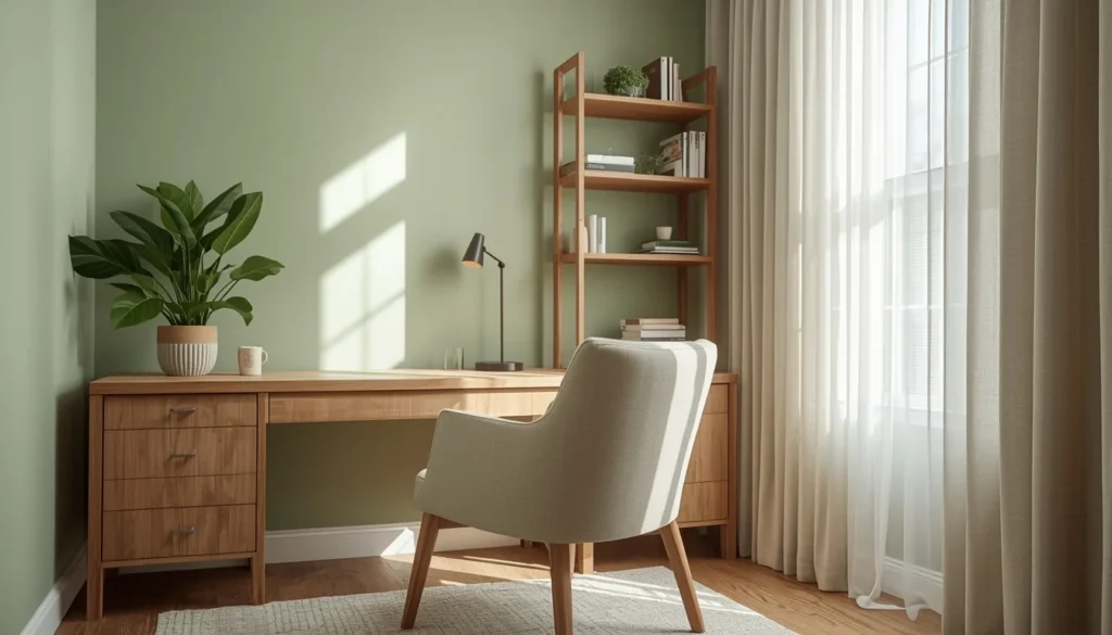 best paint colors for home offices - sage green wall example