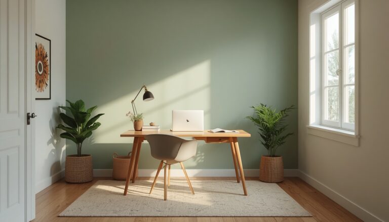 best paint colors for home offices - sage green home office setup