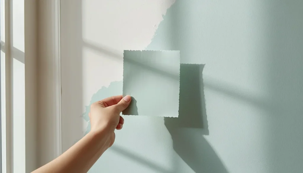best paint colors for home offices - testing paint samples on the wall