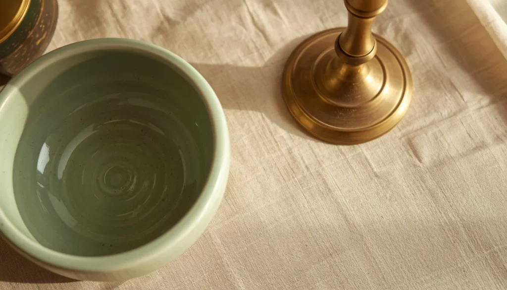 Sage green and brass color palette for dining room buffet decor ideas