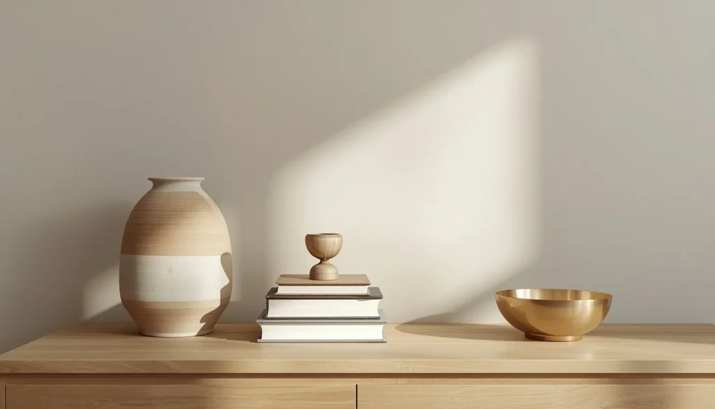 Odd-number height triangle styling for dining room buffet decor ideas