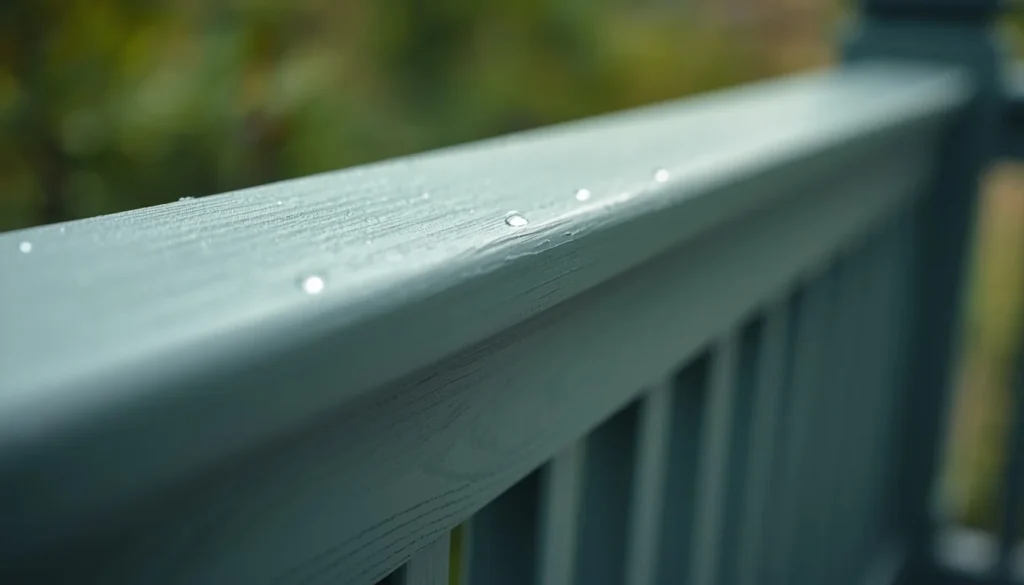 pewter green patio railing painted in satin exterior finish