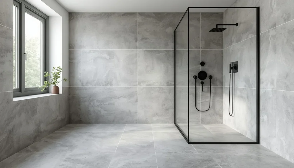 bathroom tiles ideas with large-format porcelain slab tiles
