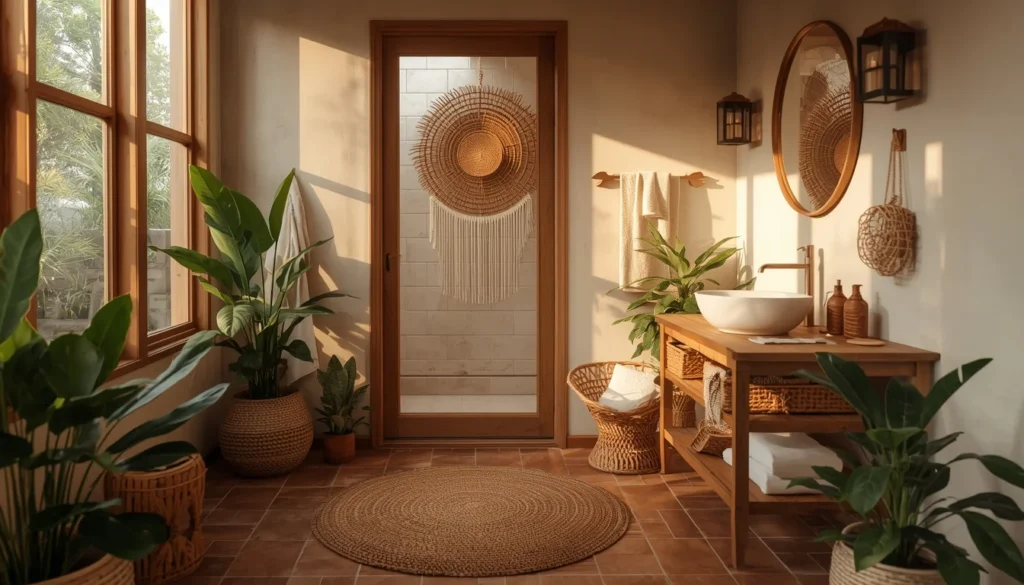 bathroom tiles ideas with warm terracotta clay floor tiles