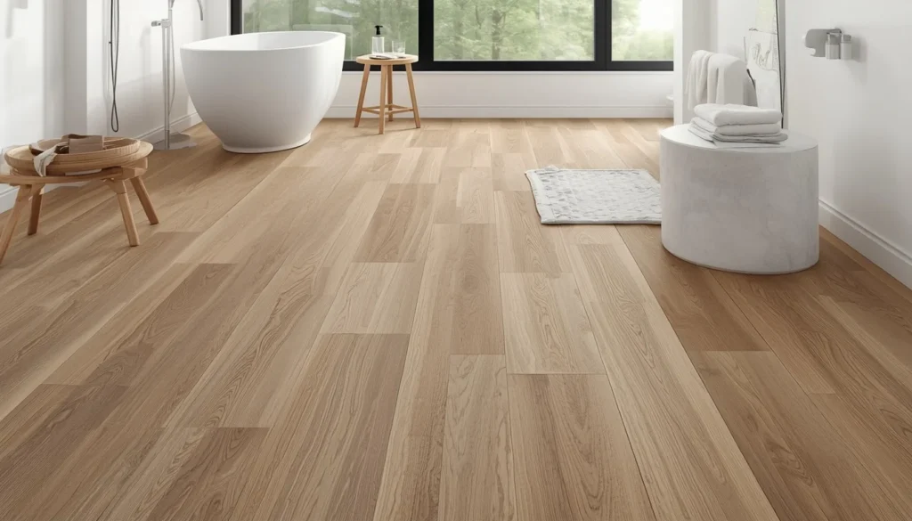 bathroom tiles ideas with wood look porcelain plank flooring