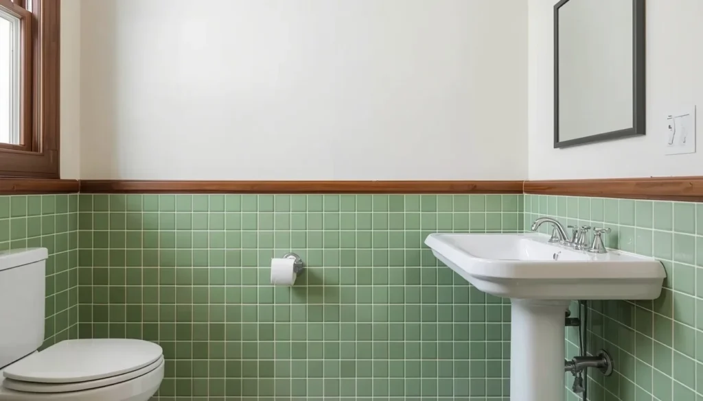 bathroom tiles ideas with two tone half wall tile design