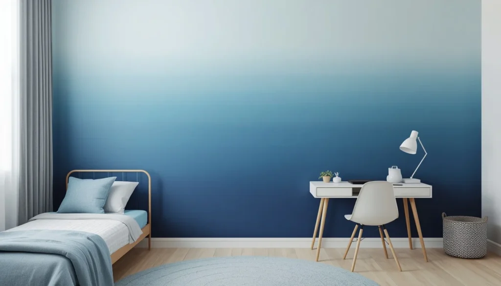 Children's Room Paint Ideas — blue ombre gradient accent wall in kids bedroom