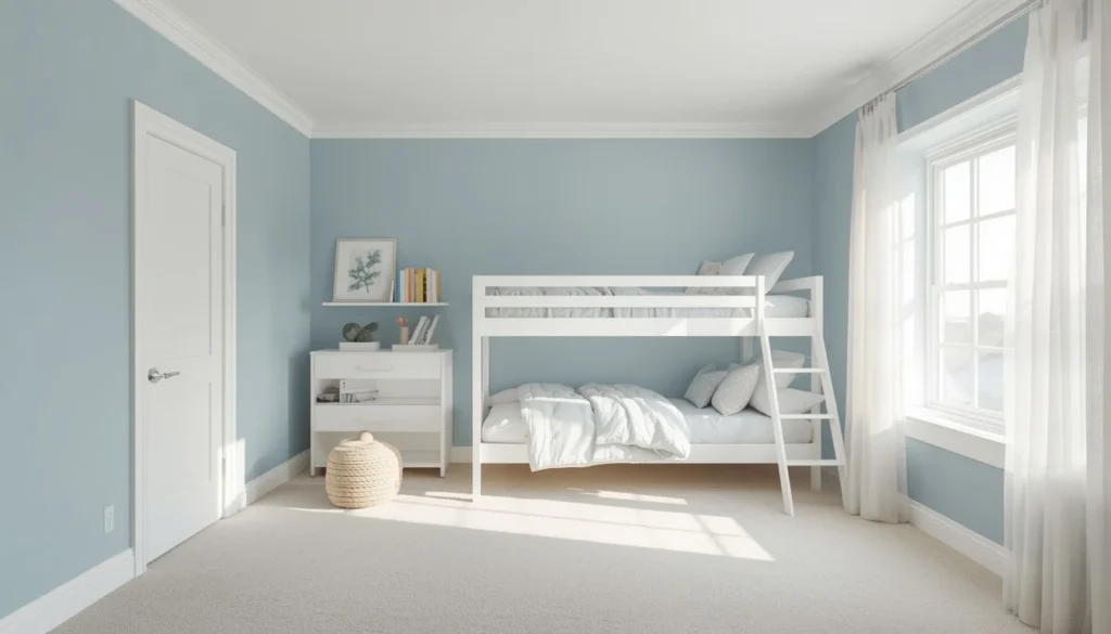 Children's Room Paint Ideas — pastel rainbow striped accent wall in kids bedroom