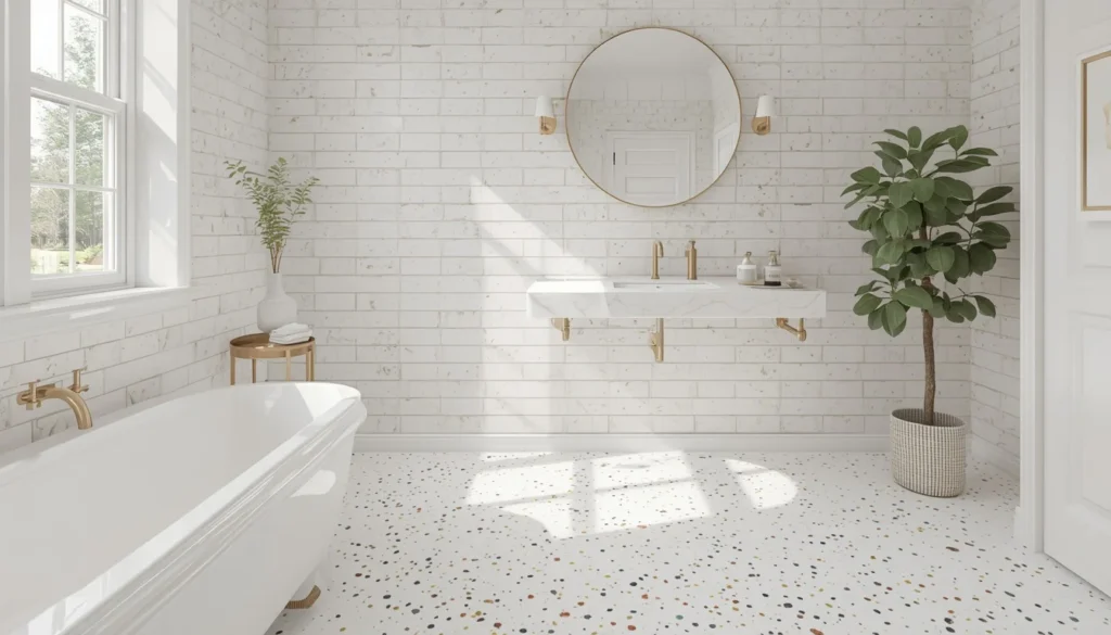 bathroom tiles ideas with colorful terrazzo look porcelain tile