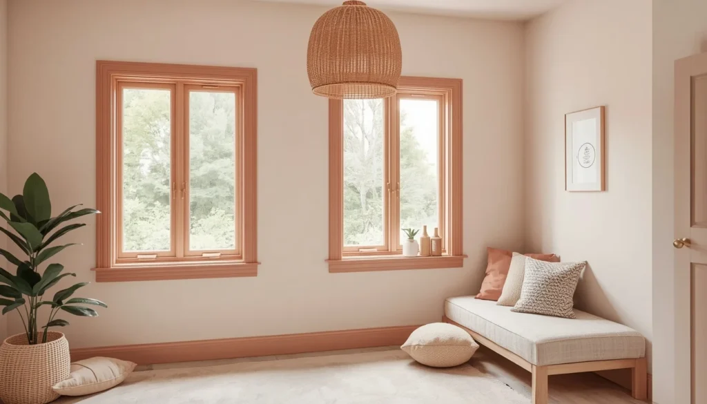 Children's Room Paint Ideas — blush pink walls with clay trim in a girl's bedroom