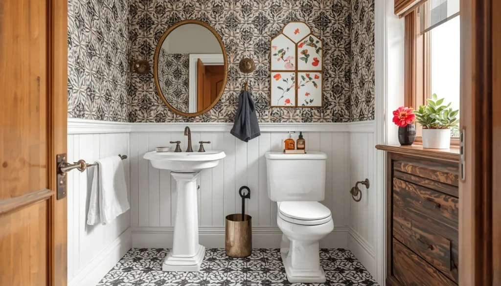 bathroom tiles ideas with bold geometric hexagon pattern tiles