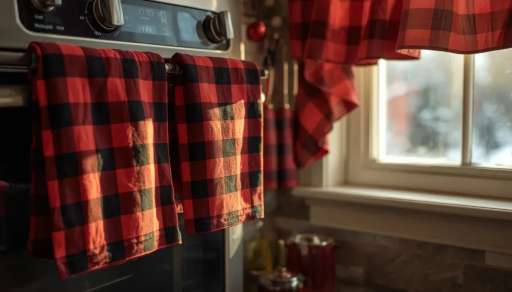 buffalo check christmas kitchen decor towels and curtain