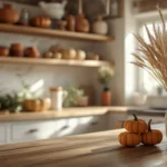 Fall kitchen decor ideas 2026 — cozy modern farmhouse kitchen styled with terracotta and pumpkins