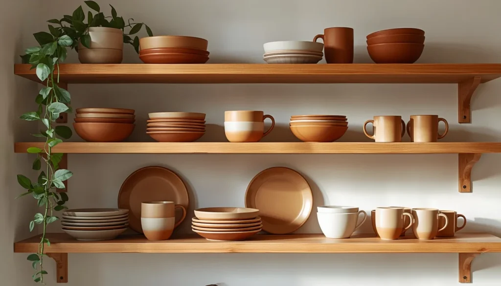 Matte stoneware dishware display for fall kitchen decor ideas 2026