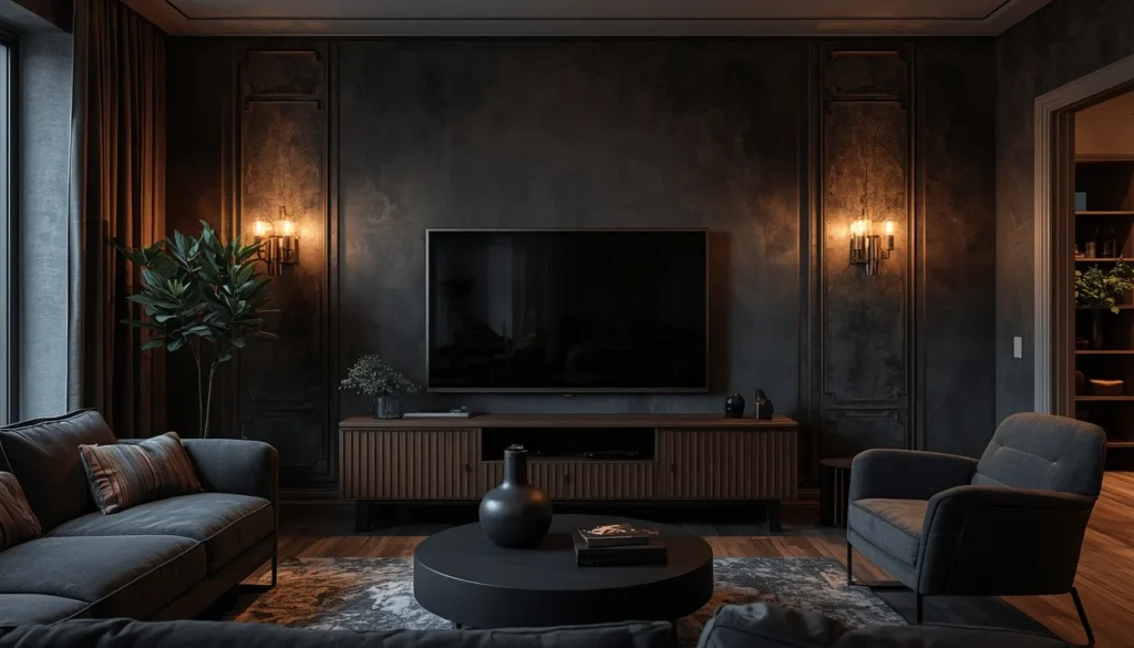 Brass wall sconces as layered lighting wall decor idea for living room