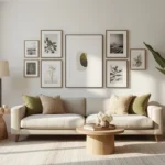 15 wall decor ideas for living room shown in a styled modern gallery wall setup
